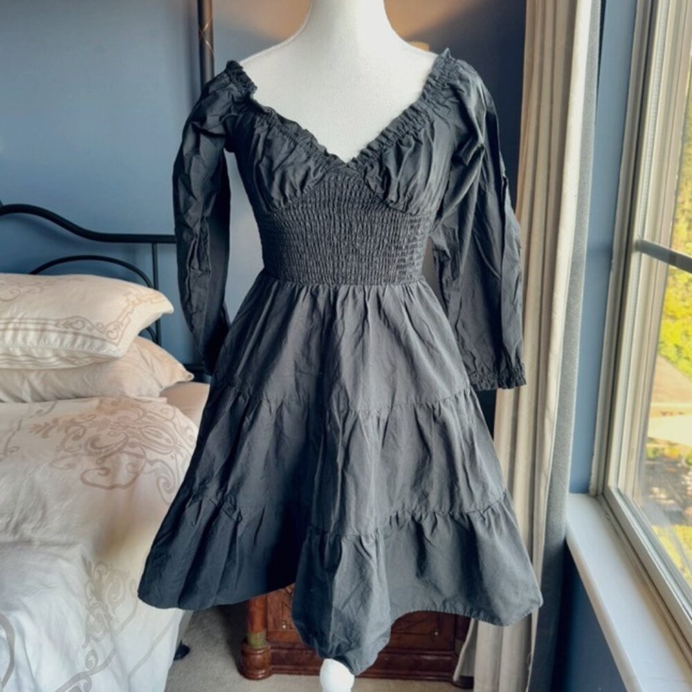 JJ's House Black Ruched Long Sleeved Sweetheart Neckline Mini Party Dress